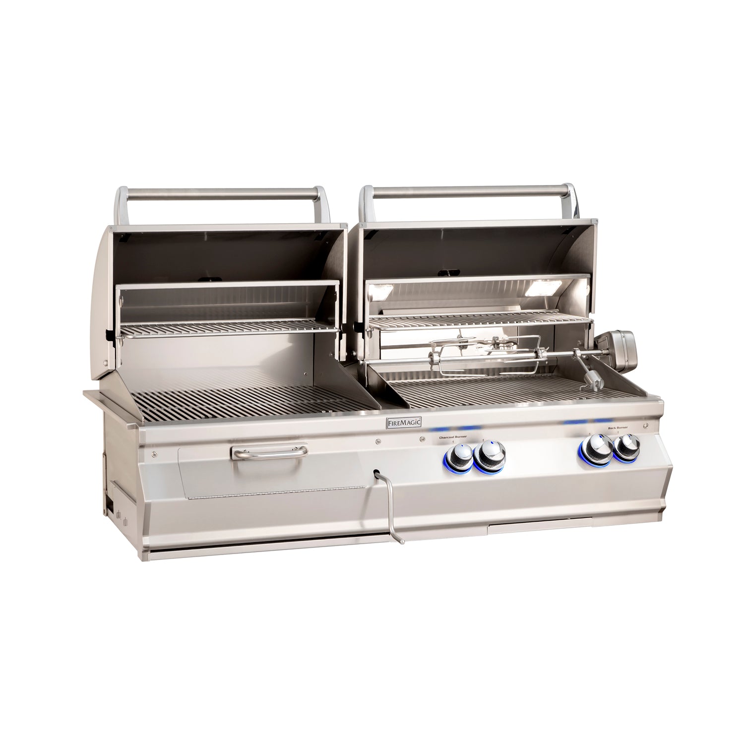 Fire Magic Aurora A830i 46 Gas Charcoal Combo Built In Grill Open