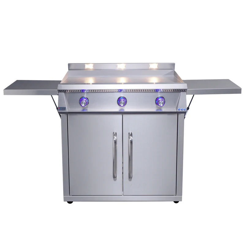Le Griddle Pro Series 105 41" gas griddle on freestanding stainless cart – angle