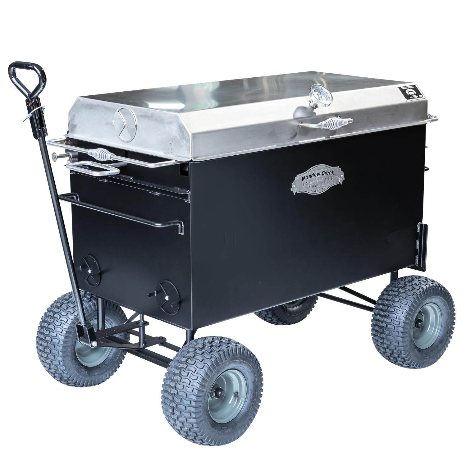Meadow Creek BBQ42 Wagon Chassis Stainless Steel Lid Charcoal Pullout