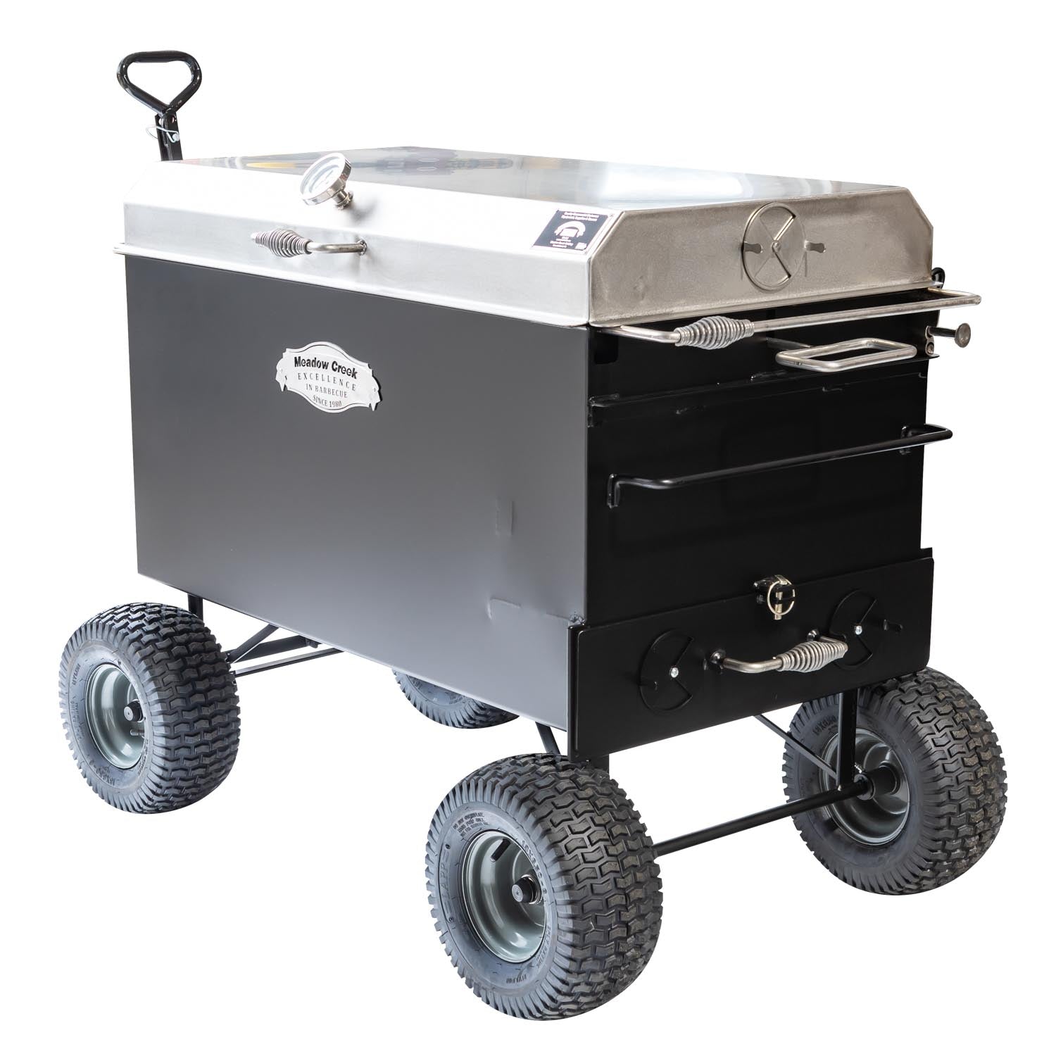Meadow Creek BBQ42 Wagon Chassis Stainless Steel Lid Charcoal Pullout 2