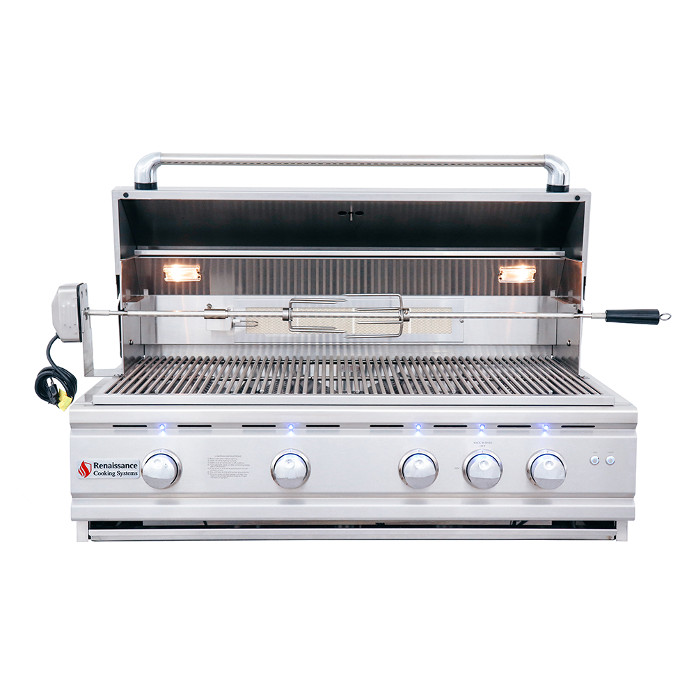 RCS Cutlass Pro 38 in Built In Gas Grill Front Open with Rotisserie