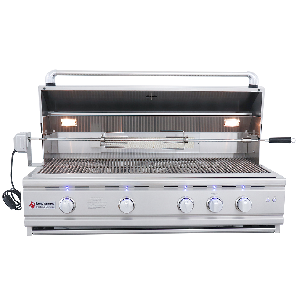 RCS Cutlass Pro 42 in Built In Gas Grill Front Open with Rotisserie