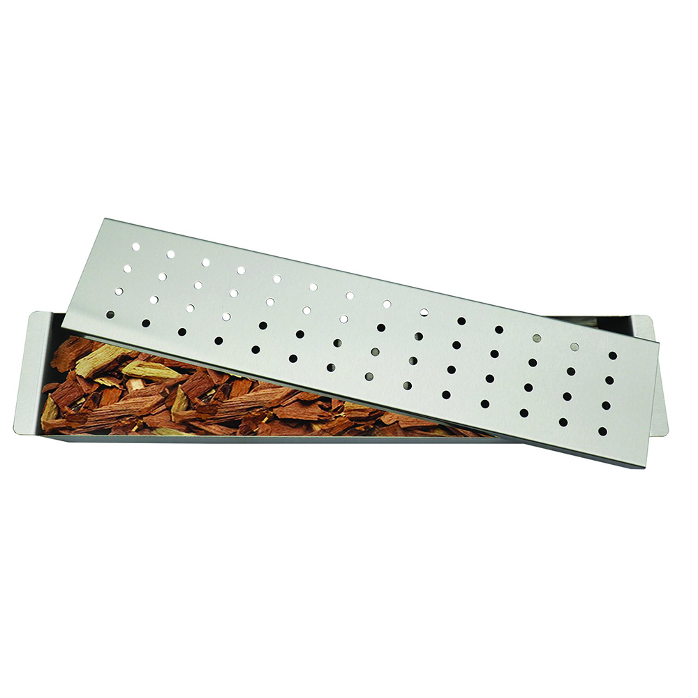 RCS Stainless Smoker Tray front with wood chips