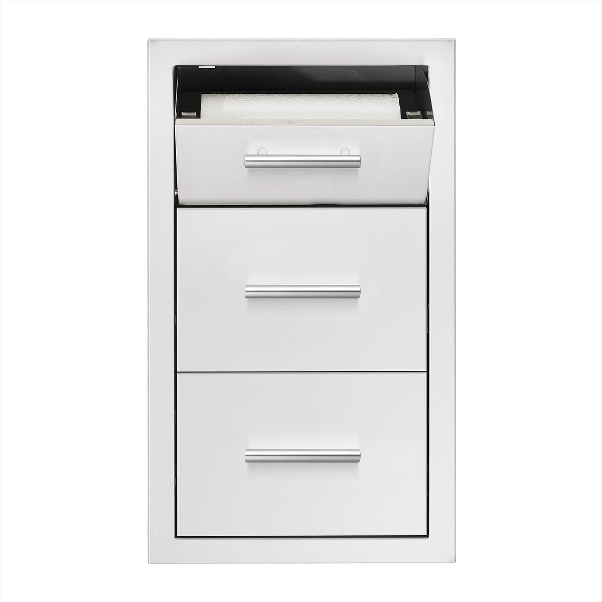 Summerset 17" Vertical 2-Drawer & Paper Towel Holder Combo with Masonry Frame with drawers open