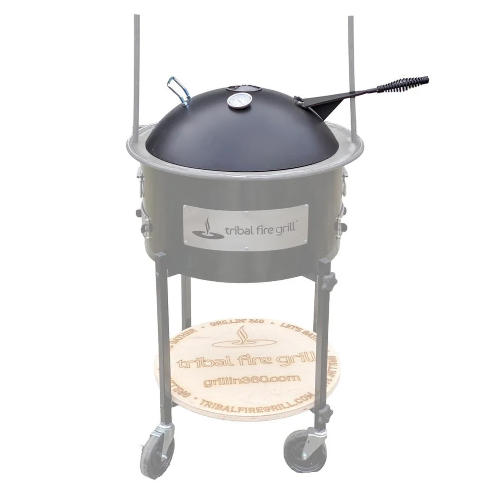 Tribal Fire Grill Professional Lid on Swing Arm on Grill