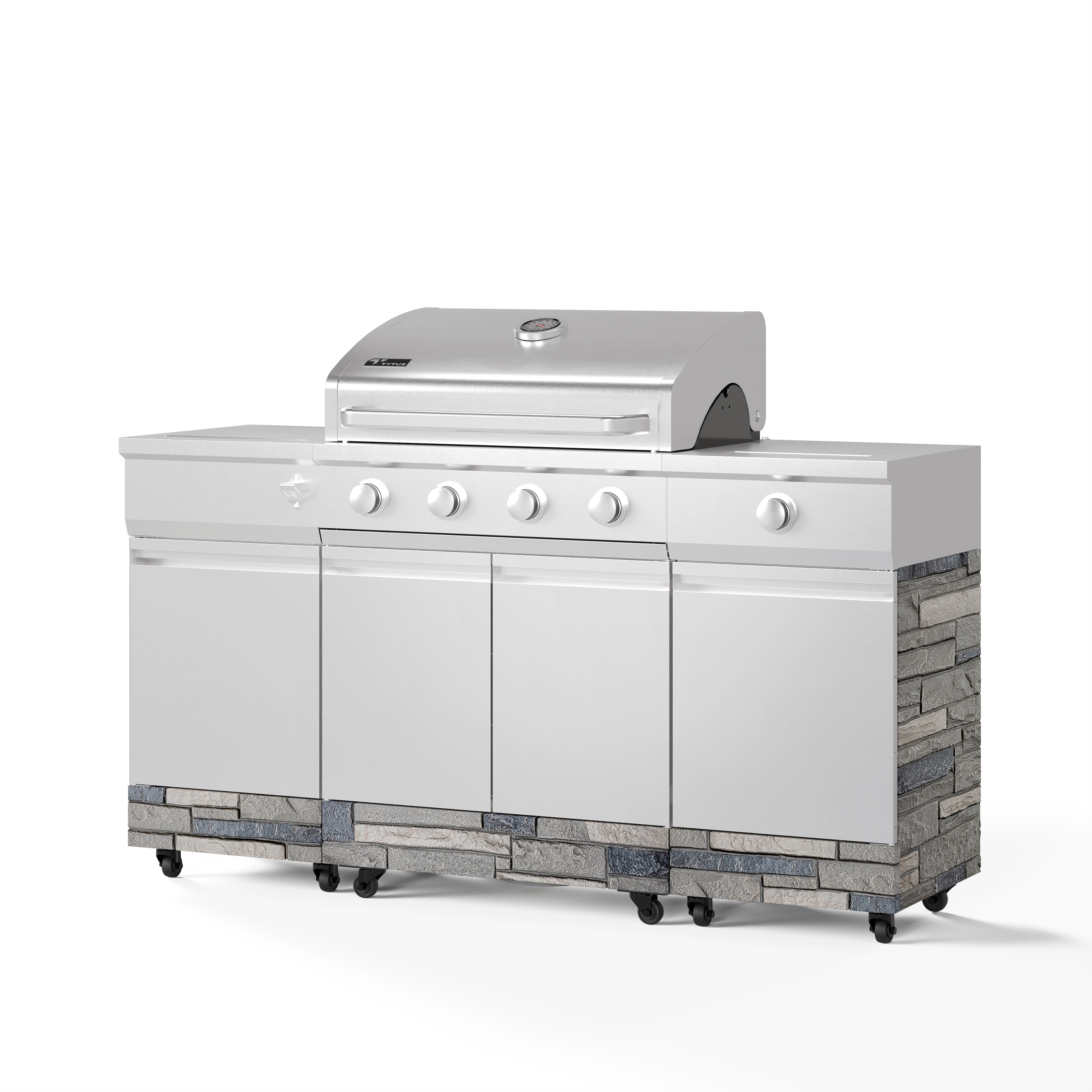 Tytus Grills Fresno 5-Burner Grill Island - Stainless Steel + Shadow Stone