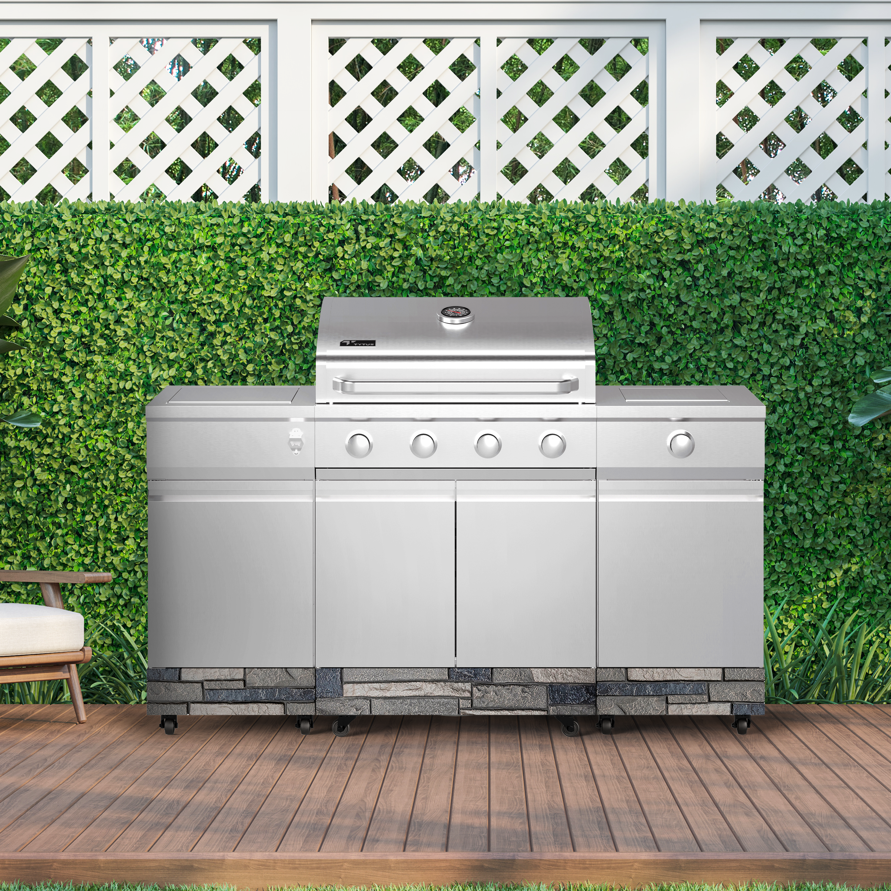 Tytus Grills Fresno 5-Burner Grill Island - Stainless Steel + Shadow Stone
