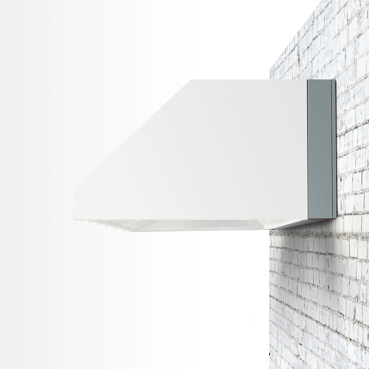 Summerset 4" Spacer Bracket for 48" Vent Hood, profile view mounted behind a vent hood on a white wall