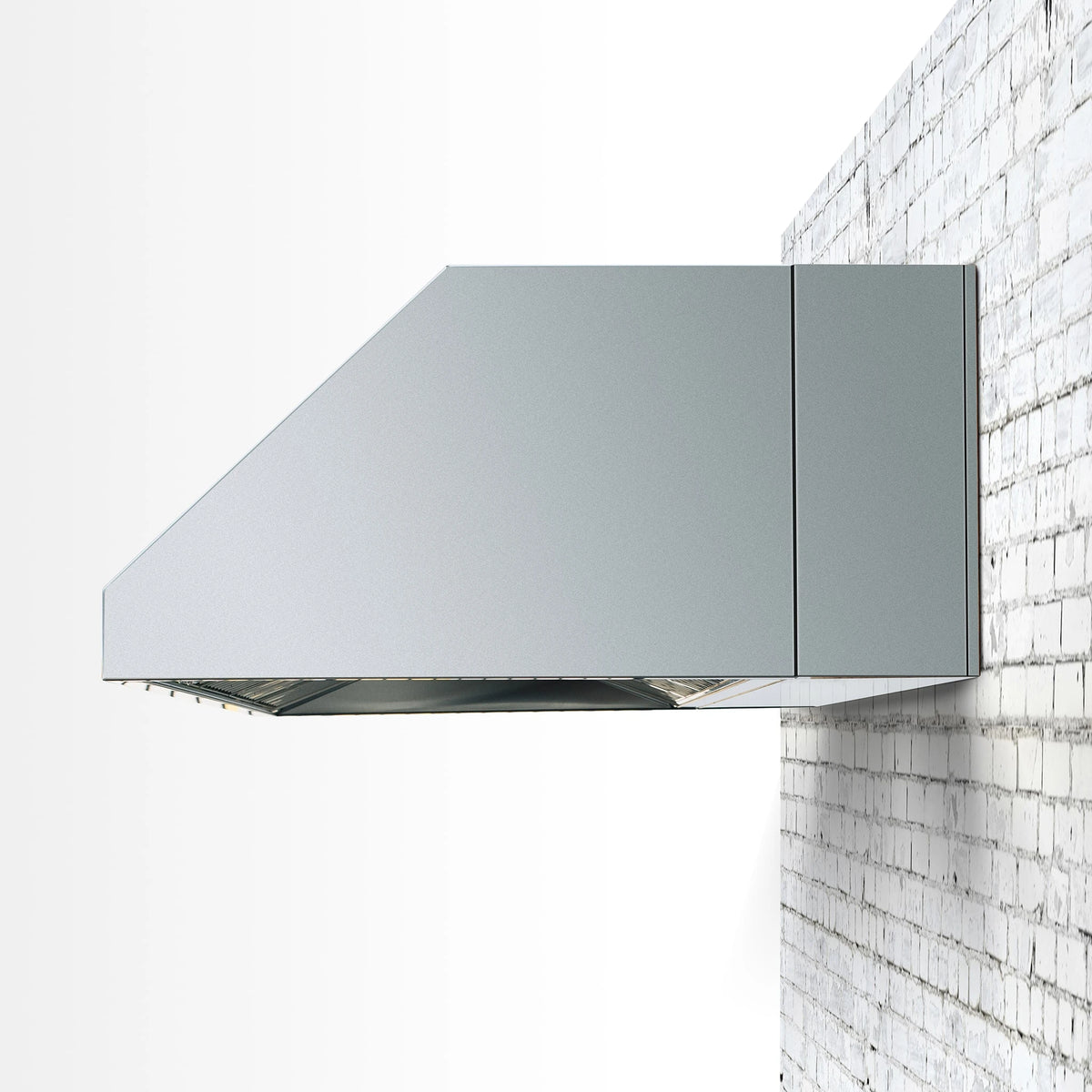 Summerset 8" Spacer Bracket for 42" Vent Hood, profile view mounted behind a vent hood
