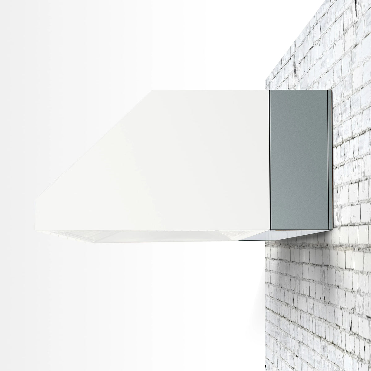 Summerset 8" Spacer Bracket for 48" Vent Hood, profile view mounted behind a vent hood on a white wall