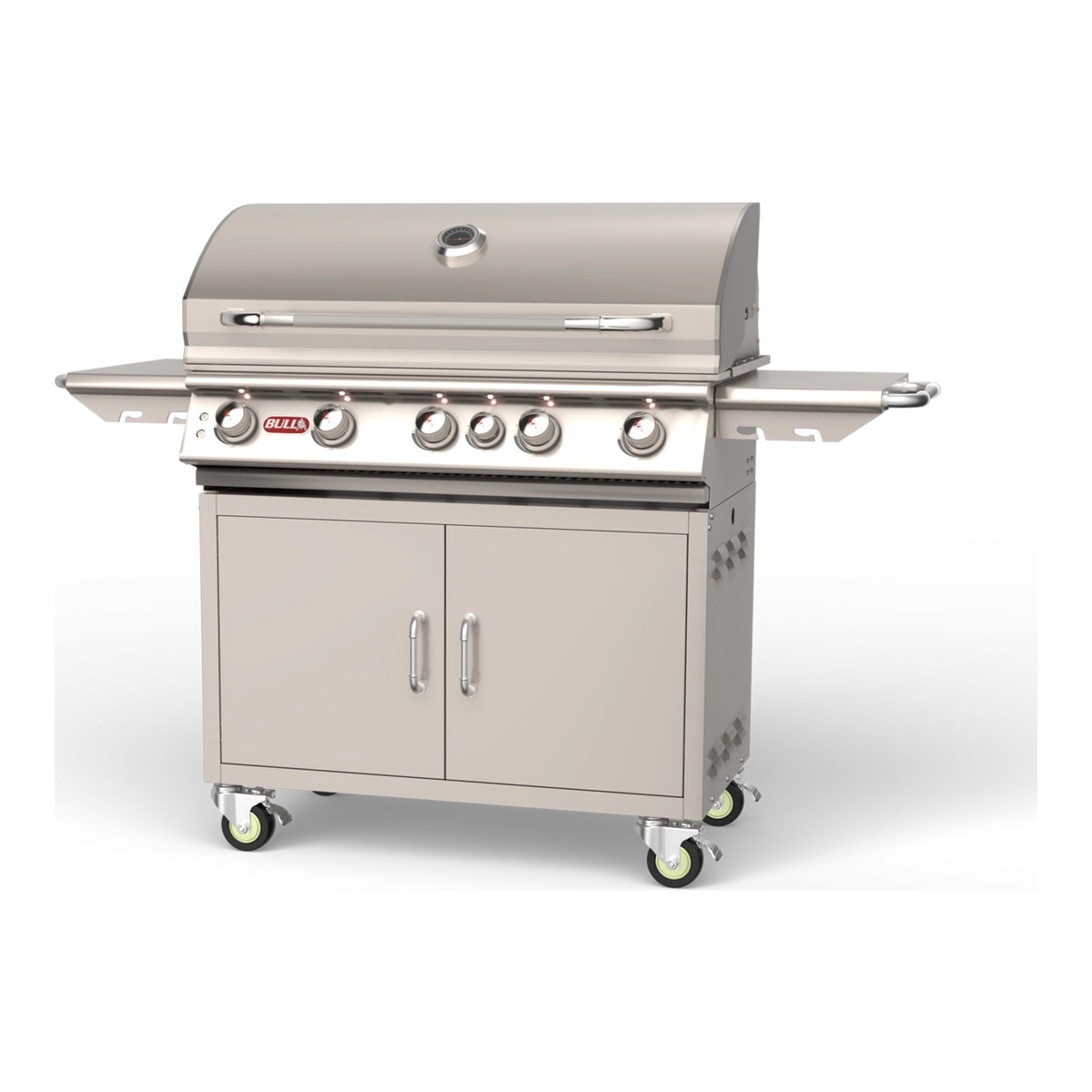 Bull Brahma 38" 5-Burner Gas Grill with Cart – next-generation design, lid closed, angled view