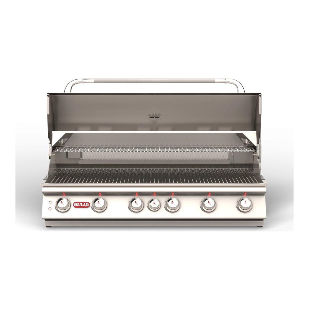 Bull Diablo 46" 6-Burner Built-In Gas Grill – next-generation design, lid open, front view