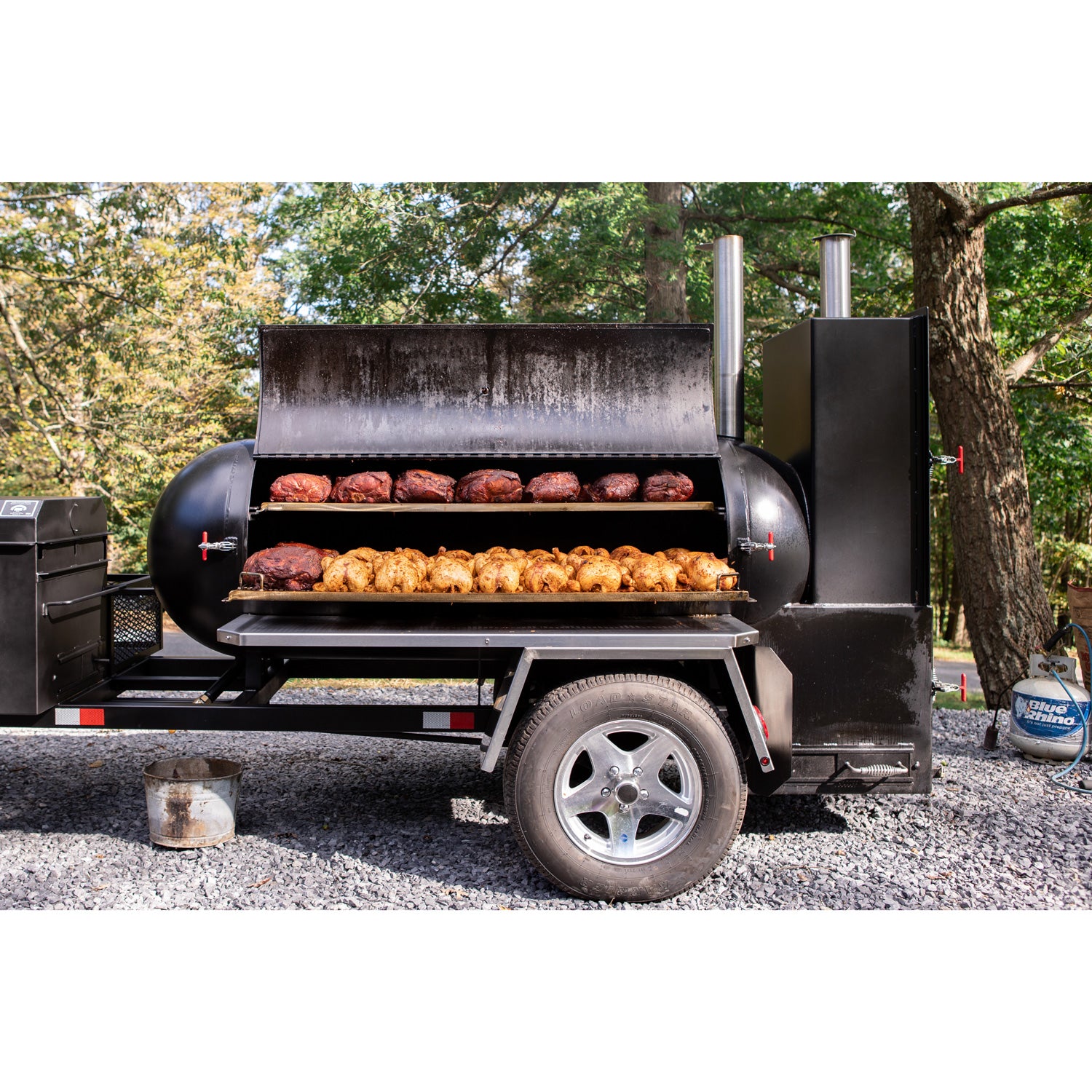 chicken pork butts offset smoker 07