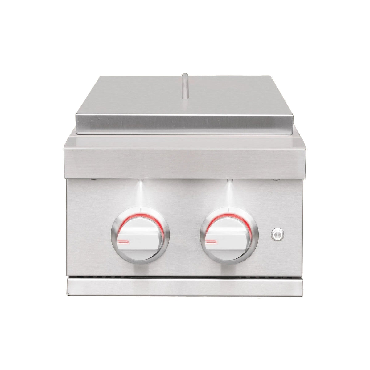 Summerset Pro Double Side Burner, lid closed with illuminated knobs